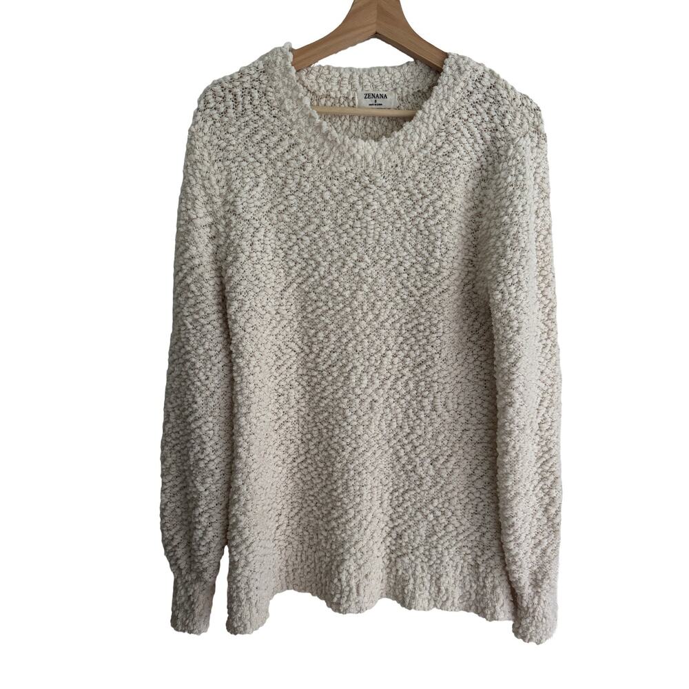 Zenana Womens White Popcorn Knit Pullover Top S